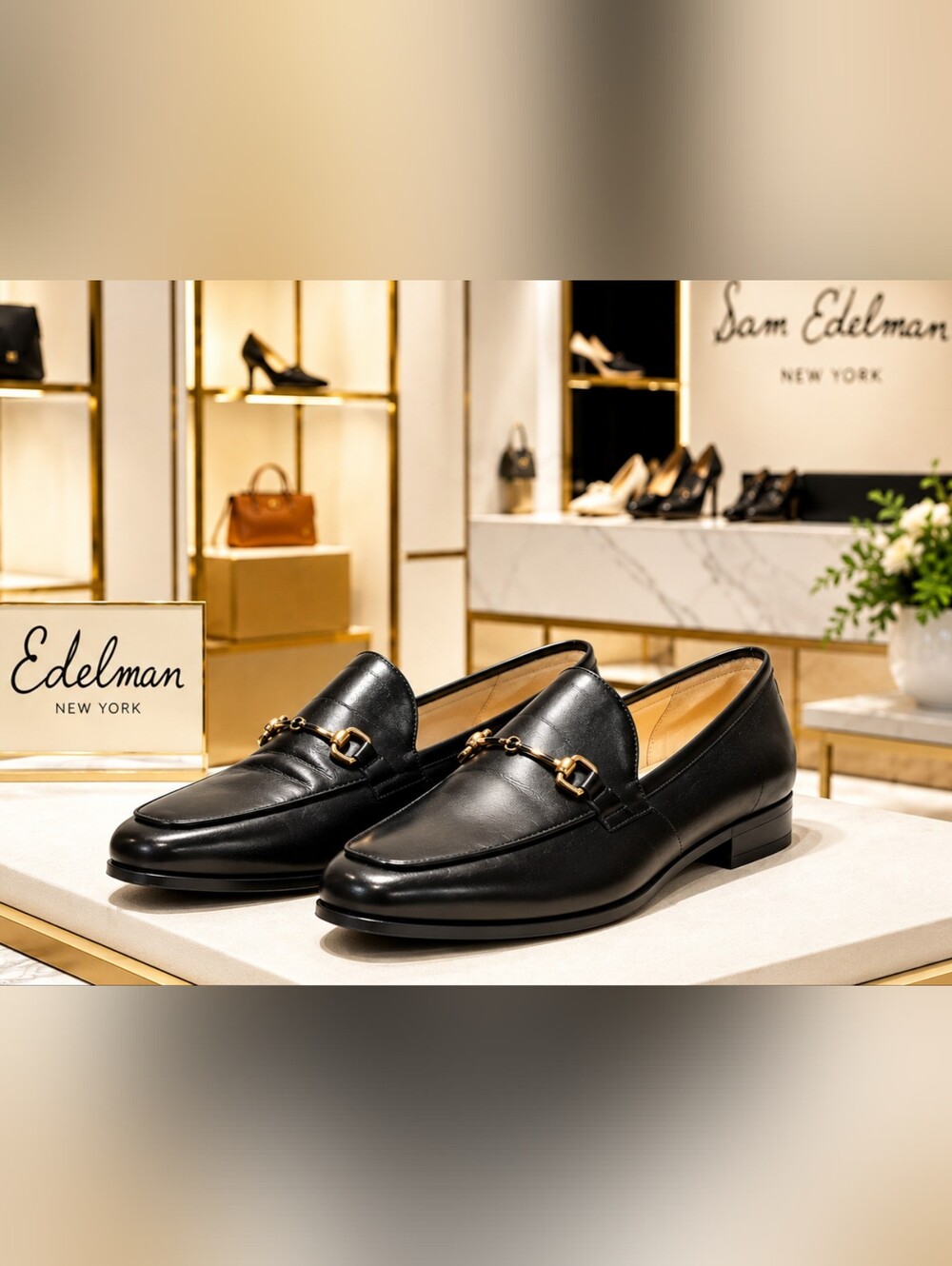 Sam Edelman Black Leather Bit Loafers Women’s 8.5M Gold Hardware Career Office